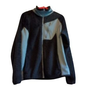 Columbia Fleece Jacket Womens Size L‎ Black Blue Full Zip Outdoor Warm Coat